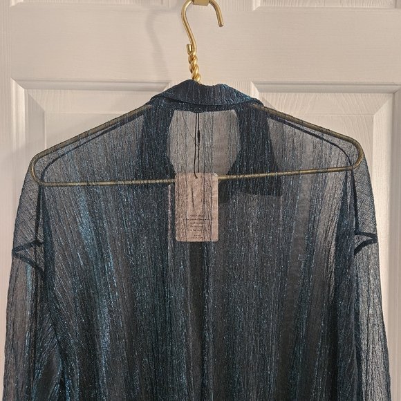 NWT SHEIN Bae Drop Shoulder Glitter See Through Mesh Button Front Shirt - Picture 5 of 14